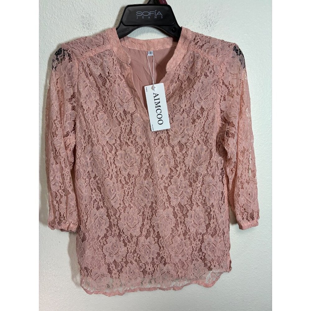 NWT Boho Lace Blouse Business Casual Half Sleeve Cottage Fairy Size Small Pink
